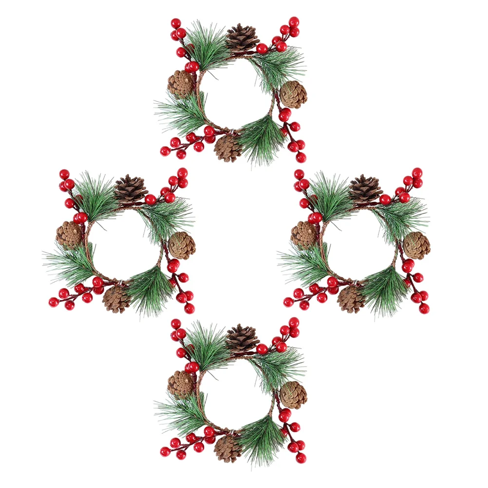 

4pcs Christmas Wreath Rings Centerpieces Small Decorations Holiday DIY Wreaths Events Table Christmas Atmosphere