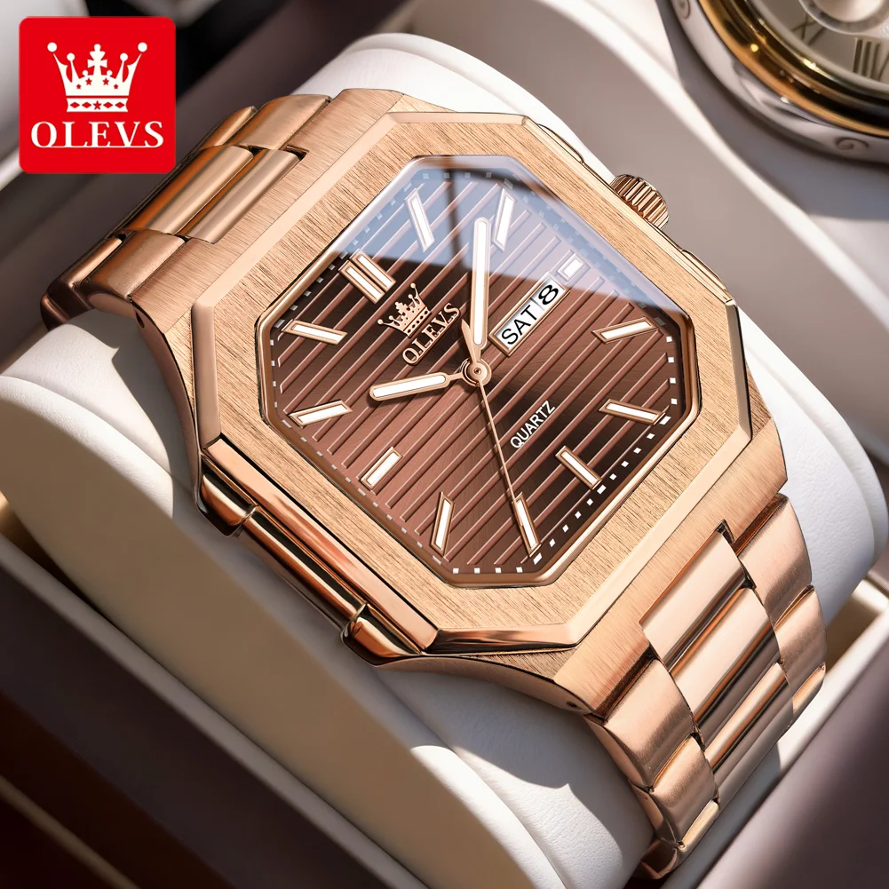 

Мужские часы OLEVS 3731 Fashion Week Date Square Quartz, оригинальные, водонепроницаемые, с люминесцентными стрелками, большой циферблат 44 мм.