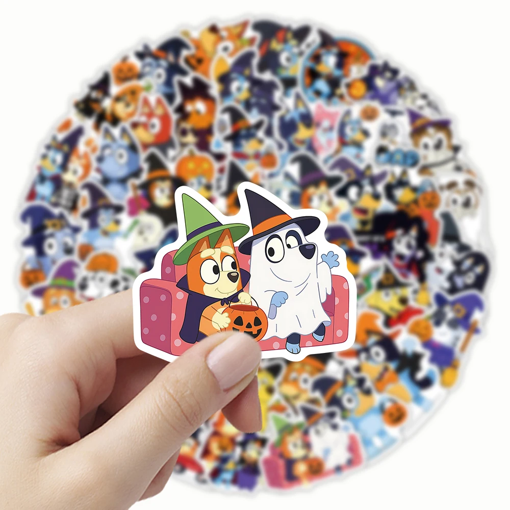50 قطعة من ملصقات الرسوم المتحركة لعائلة الهالوين الزرقاء DIY للهاتف المحمول والأمتعة ولوح التزلج على الجدران شارات ممتعة للأطفال