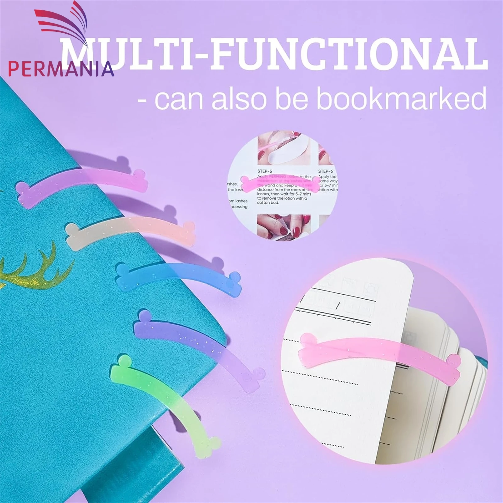 PERMANIA, 5 uds., rizador de pestañas reutilizable de arcoíris, cinta para levantar pestañas, almohadillas para levantar pestañas de silicona reutilizables, cubierta, accesorios para pestañas, herramienta de maquillaje