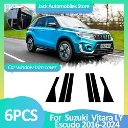 Car Window Trim Cover For Suzuki Vitara LY Escudo 2016~2024 Pillar Door Sticker Black Carbon Fiber Silver B C Column Accessories