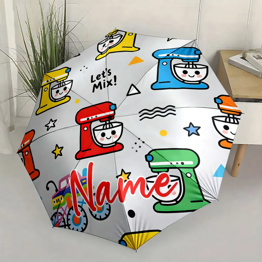 Custom Name Umbrella Colorful Mixer Design Umbrella Print 8 Iron Ribs Folding Umbrella Auto-Open Fashion Sunshade