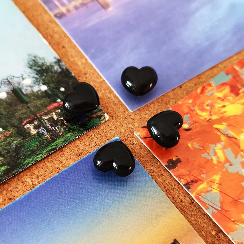 200 PCS รูปหัวใจ Thumb Tacks น่ารัก PUSH Pins ที่ละเอียดอ่อนจัมโบ้สีดําแผนที่อุปกรณ์เสริมทุกวัน Thumbtacks ปลอดภัยพลาสติก
