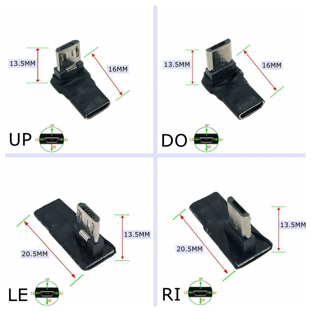 Ultra krótki korpus 90 stopni USB z lewej i prawej strony oraz w górę i w dół Kątowy adapter danych Micro 5pin żeński na Micro USB męski