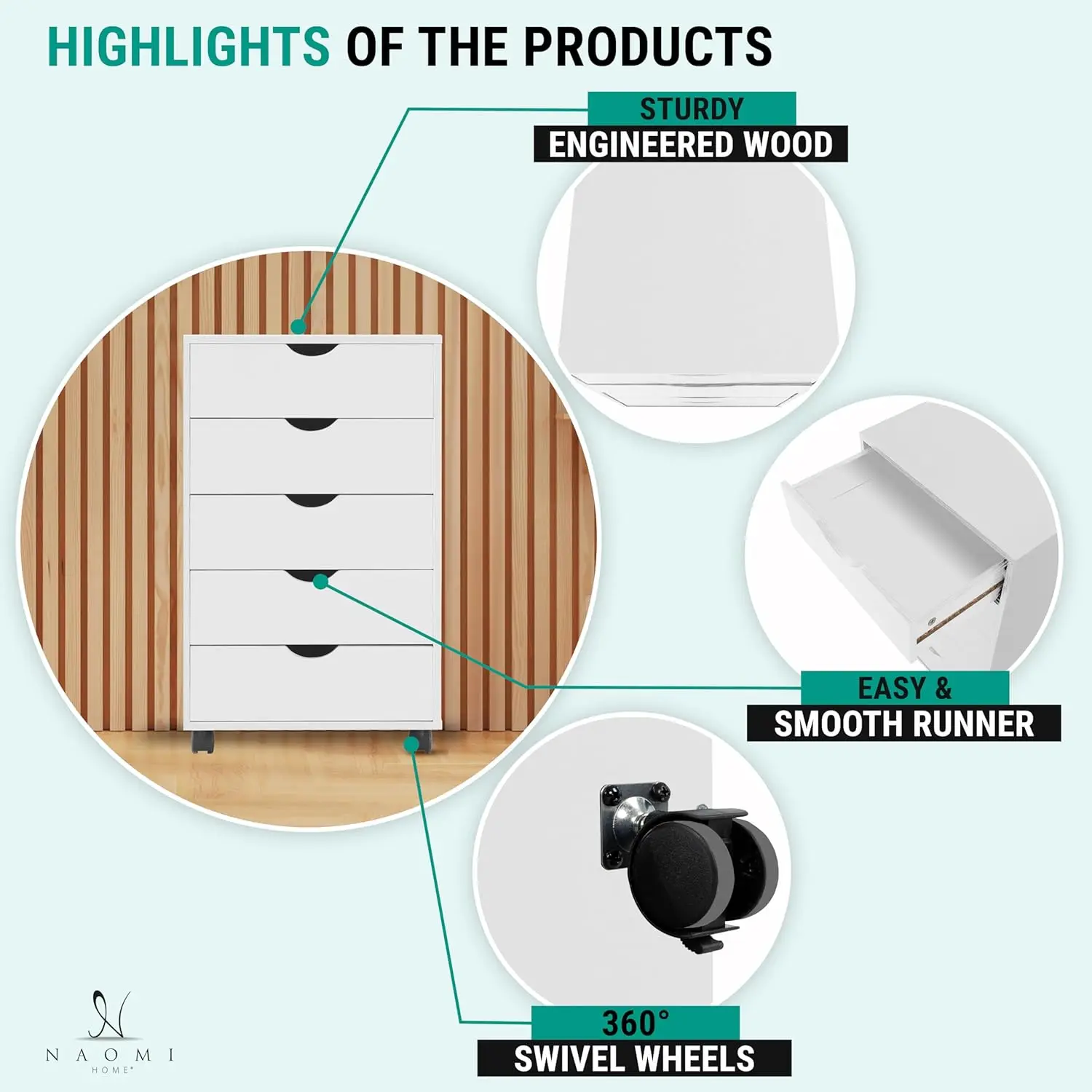 خزائن ملفات المكتب المنزلي من Naomi، خزائن الملفات الخشبية للمنزل والمكتب، خزانة الملفات الجانبية، خزانة الملفات الخشبية، خزانة الملفات المتنقلة #6