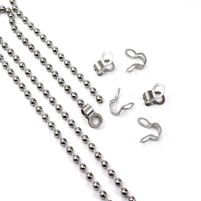 2-5Meter/Lot Stainless Steel Ball Chain Necklaces Making with 20Pcs Clasp Connectors / for Keychain DIY Jewelry Making Wholesale