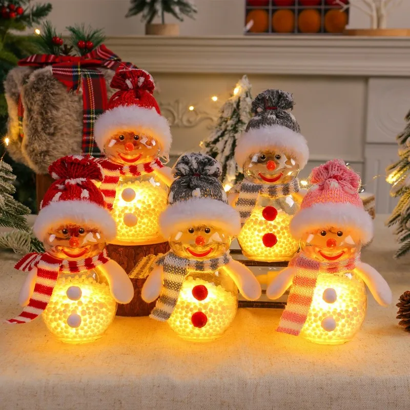 

New Christmas luminous snowman ornament with lights, creative transparent luminous can snowman doll Christmas tree pendant