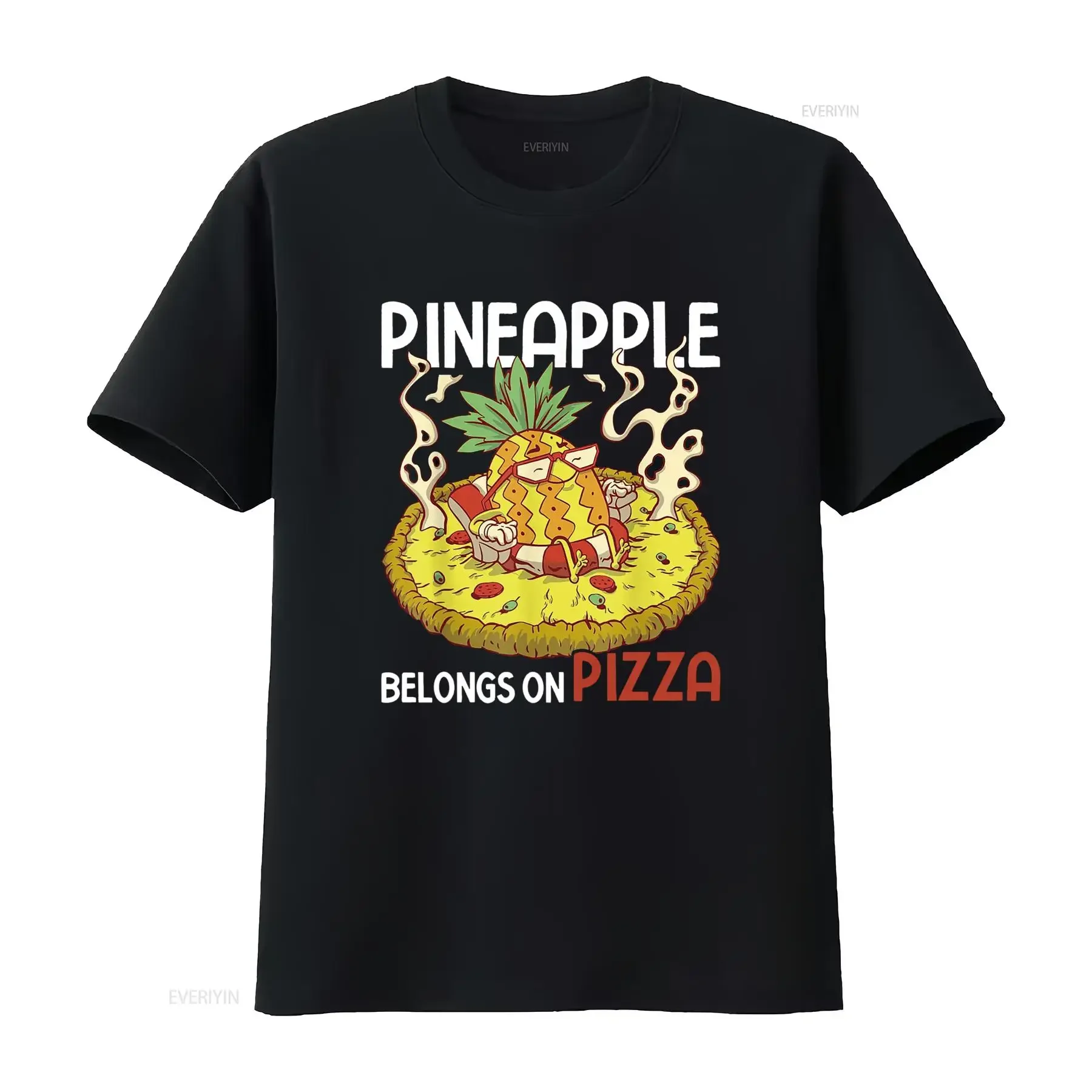 Pineapple belongs to pizza T Shirt vintage Washed Top For Everyday Wear Unisex Versatile Breathable Casual Stylish Comfortable