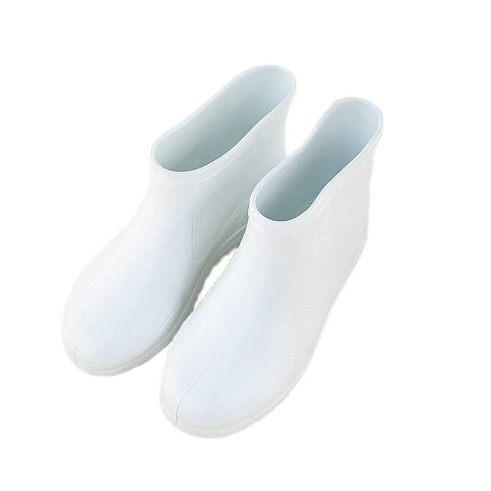 

1 Pair Thick Heel Antiskid Rain Shoes Acid Alkali Resistant Low Canister Boots Size 45 White Non Slip Sole Wear Resistant Rain