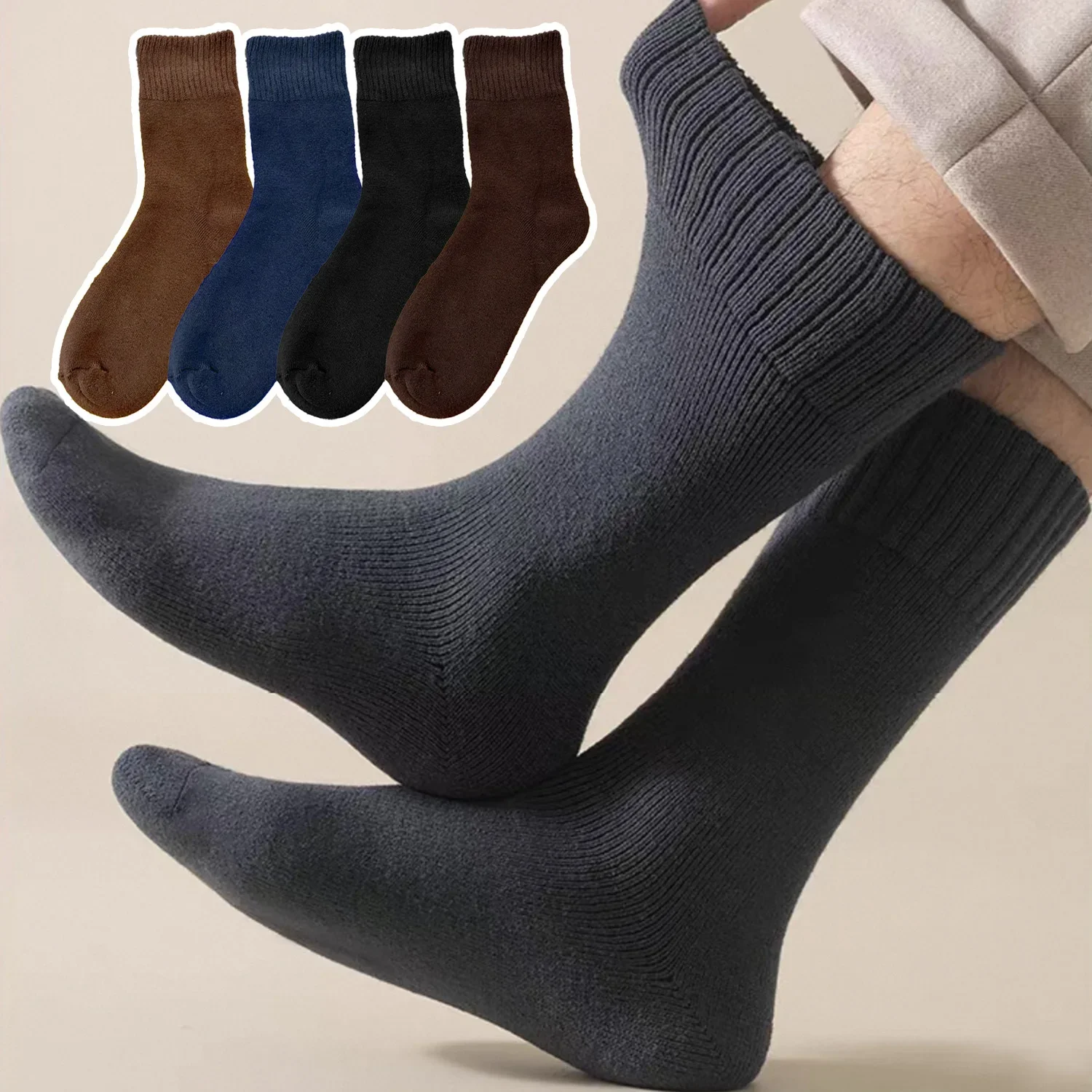1/3 pares de calcetines cálidos súper gruesos, calcetines largos suaves de tubo alto para hombre, calcetines de Color sólido contra la nieve fría, elementos esenciales cómodos para invierno