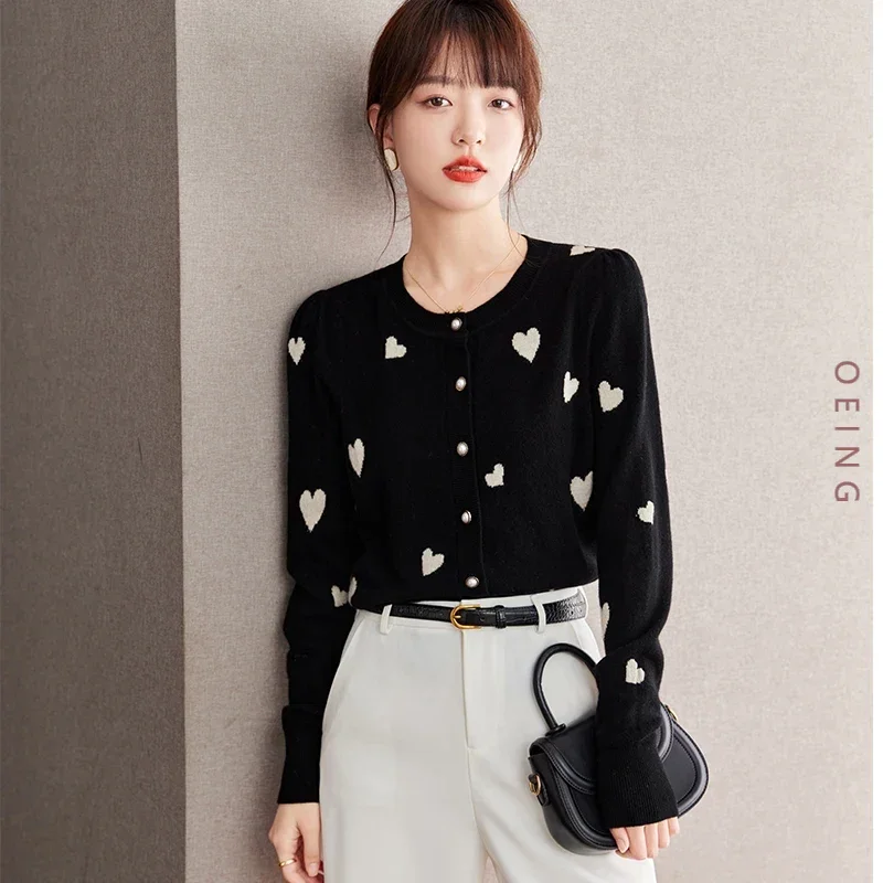 

Women Elegant Black Short Knitting Wool Cardigan Coat Autumn Winter Long Sleeve O-neck Slim Korean Style Sweater Tops A2833