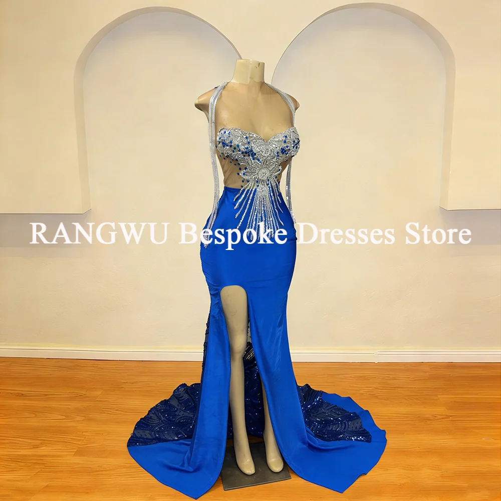 Real Image Glitter Royal Blue Prom Dresses 2026 Black Girls Sequined Tassel Party Evening Party Gowns Customized