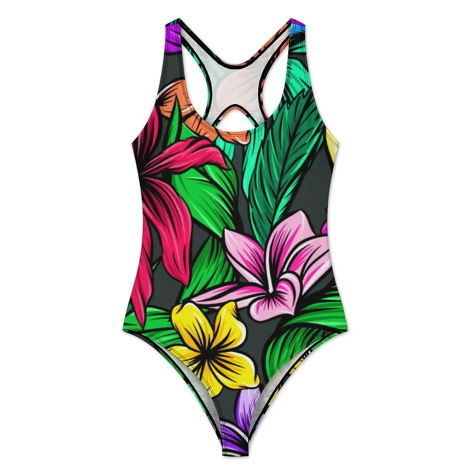 Tropical Swimsuit Flower Print Swimwear One-Piece Fitness Custom Bodysuit Hollow Out Bathing Suit Female Push Up Sexy Beachwear