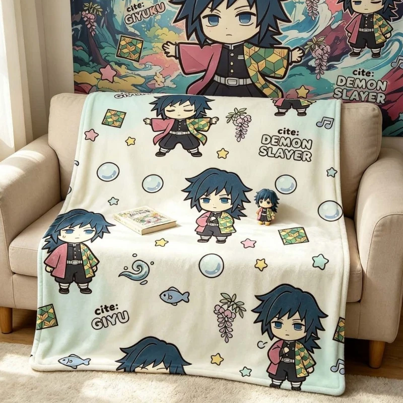 Anime Demon Slayer Plush Blankets Cartoon Kamado Tanjiro Character Office Lunch Break Blanket Home Sofa Warm Shawl Blanket Gifts