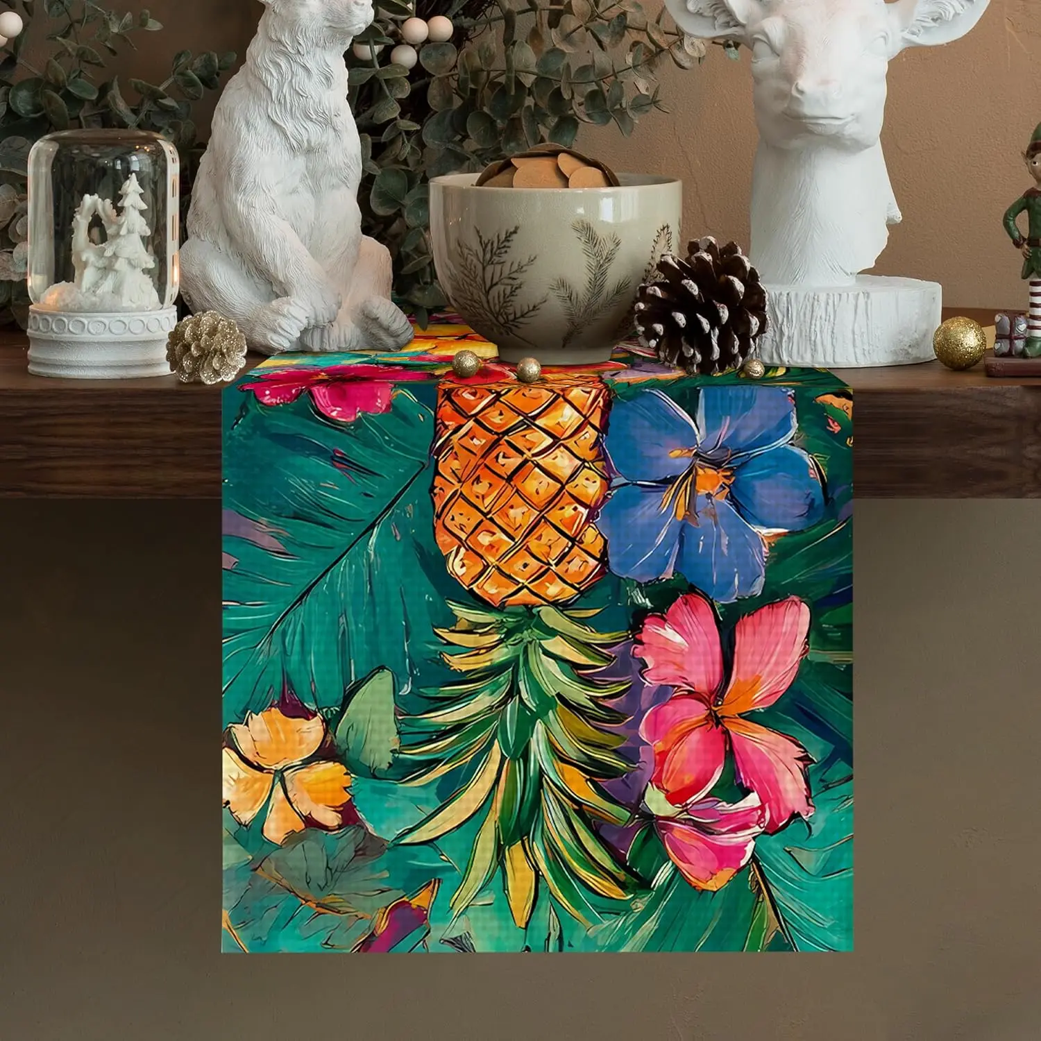 Pineapples Abstract Art Table Runner - Colorful Fruit Painting Table Cover for Kitchen Dining Indoor Outdoor Party