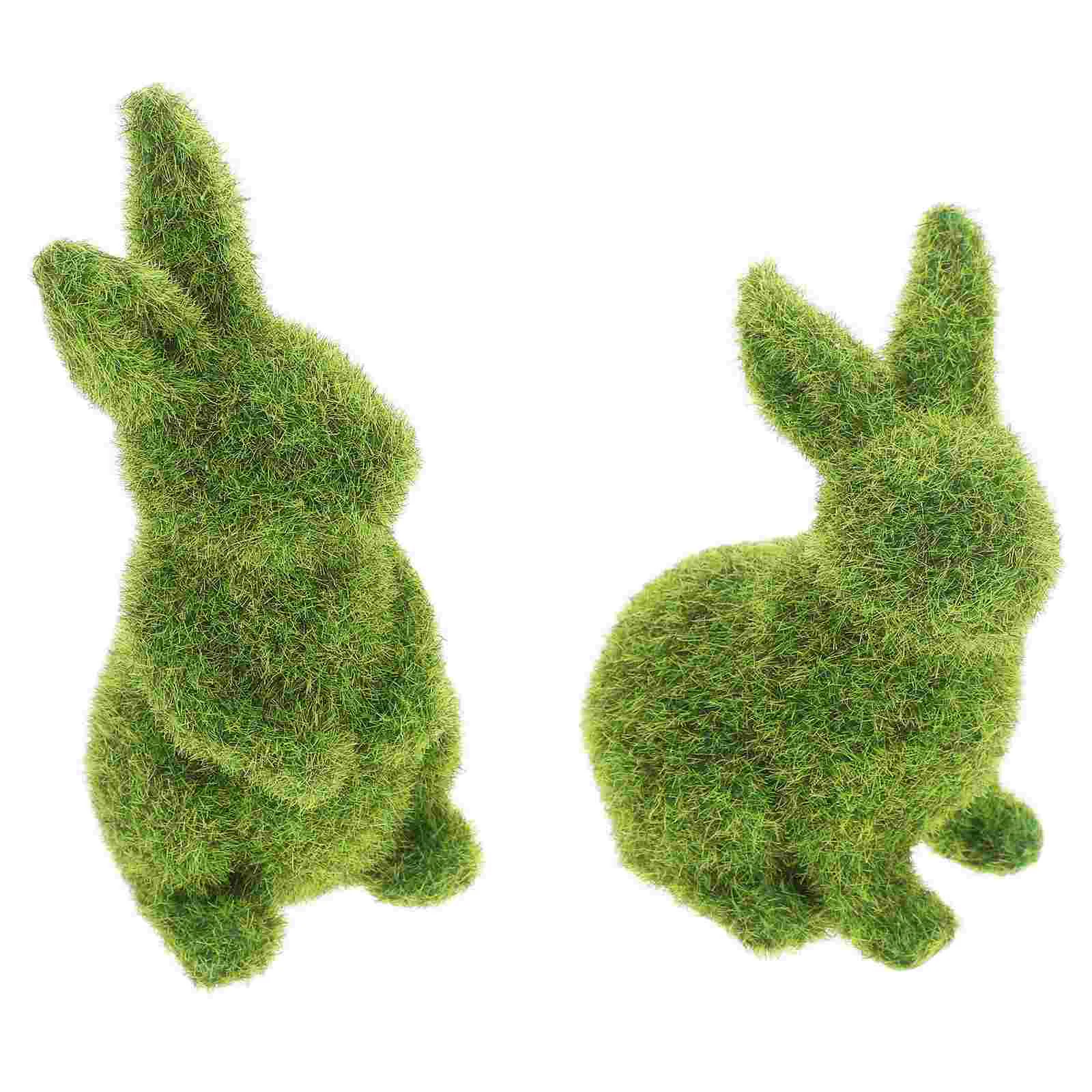 

2 Pcs Green Rabbit Ornament Easter Party Decor Flocking Bunny Statue The Lover Figurine Adornment Outdoor Decoration