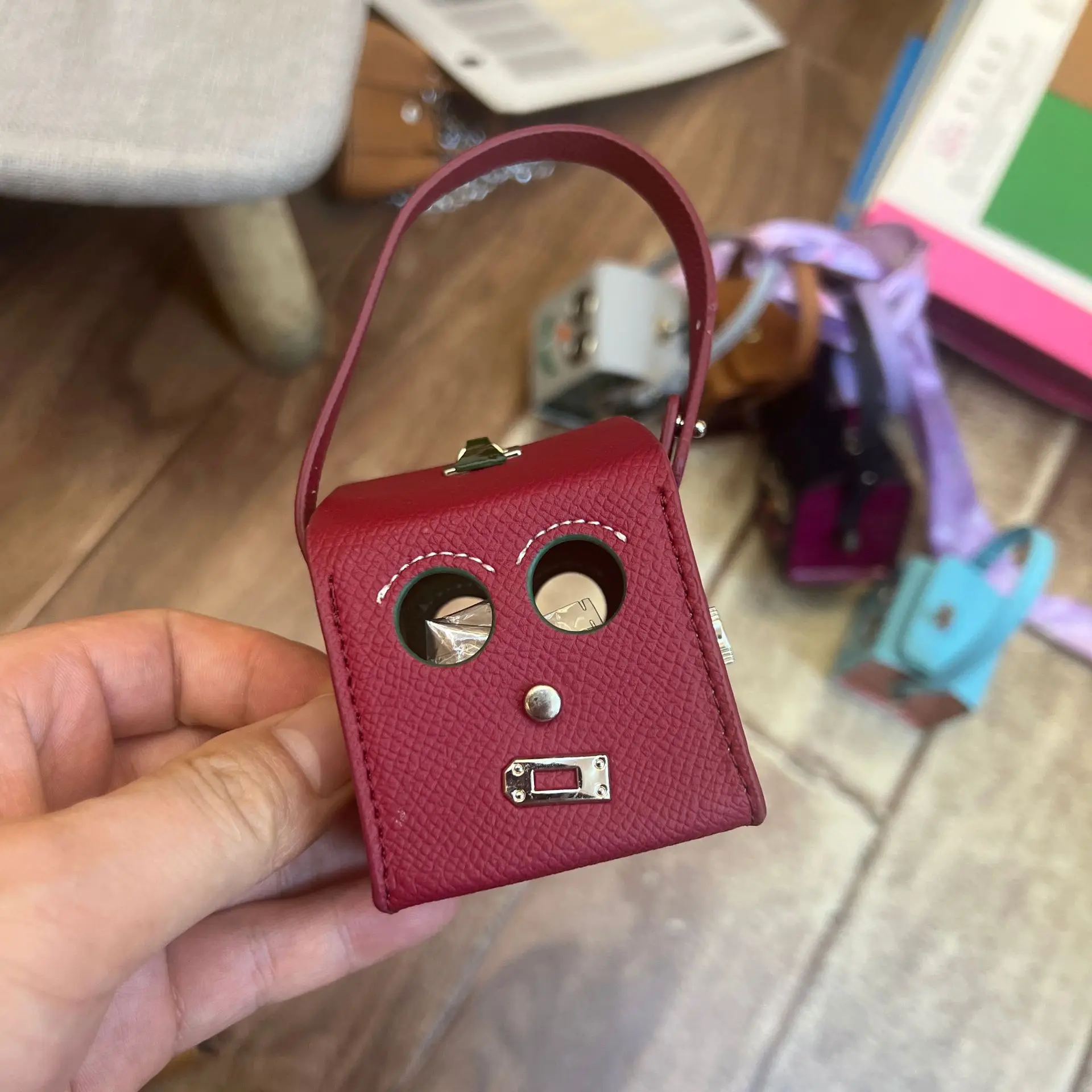 

High Quality Fashion New PU Leather Mini Robot Bag Pendant Children's Small Bag Cute Earphone Bags Lanyard Car Hanging