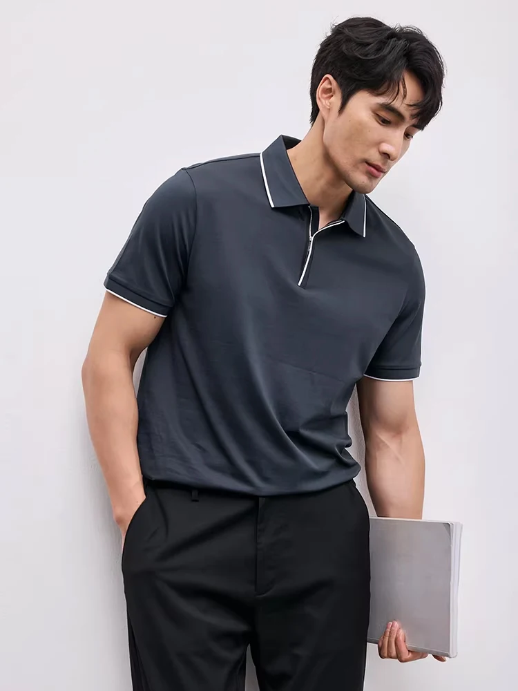SuyaDream, Mens' Polo Shirt, Silk Cotton Blend, Short Sleeved Chic Smart Casual T Shirts