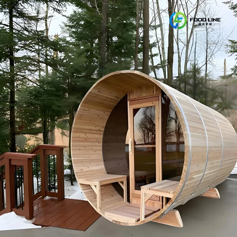 Cedar Sauna Outdoor Wooden Barrel Sauna with Panoramic Window Sauna Room Customized