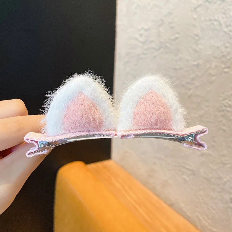 2Pcs Cute Cat Ears Plush Hairpin Children Girl Hair Clip Accessories Barrettes Hairgrip Headdress Headwear Hairclip Ornaments