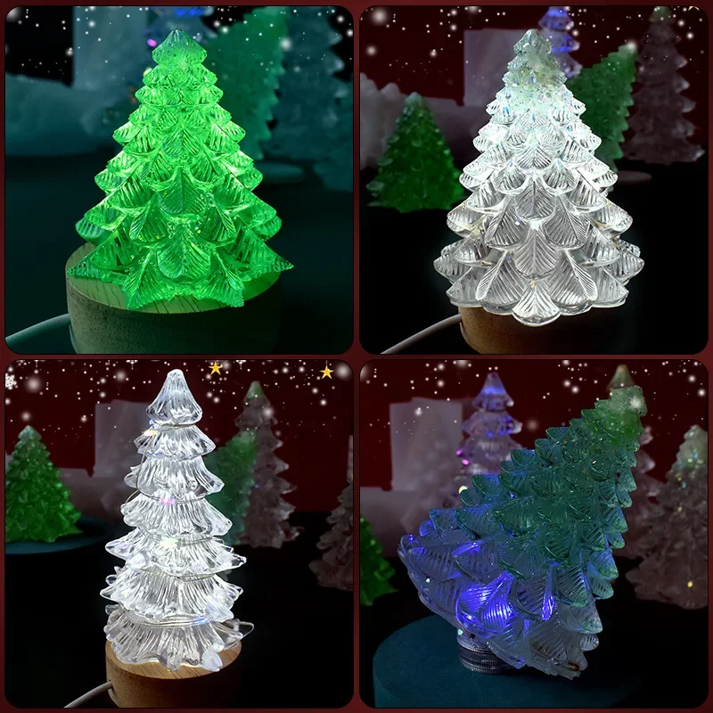 DIY Crystal Epoxy Resin Mold Three-dimensional Christmas Tree Candle Set Ornaments Silicone Mold