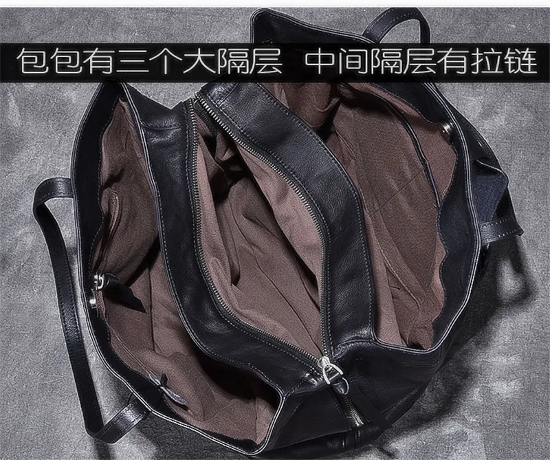 Top quality genuine leather large capacity black tote bag luxury men handbag casual real cowhide women work travel shoulder bag