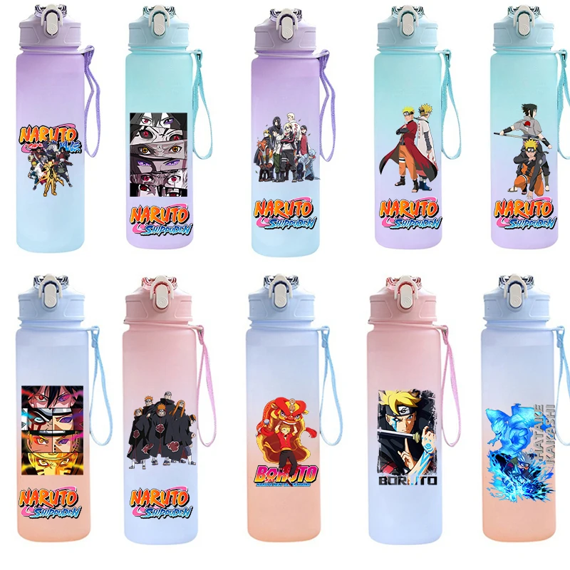 750Ml NARUTO BORUTO Plastic Gradient Color Straw Water Cup Sport Water Bottle High Value Outdoor Large Capacity Camp Drink Gift