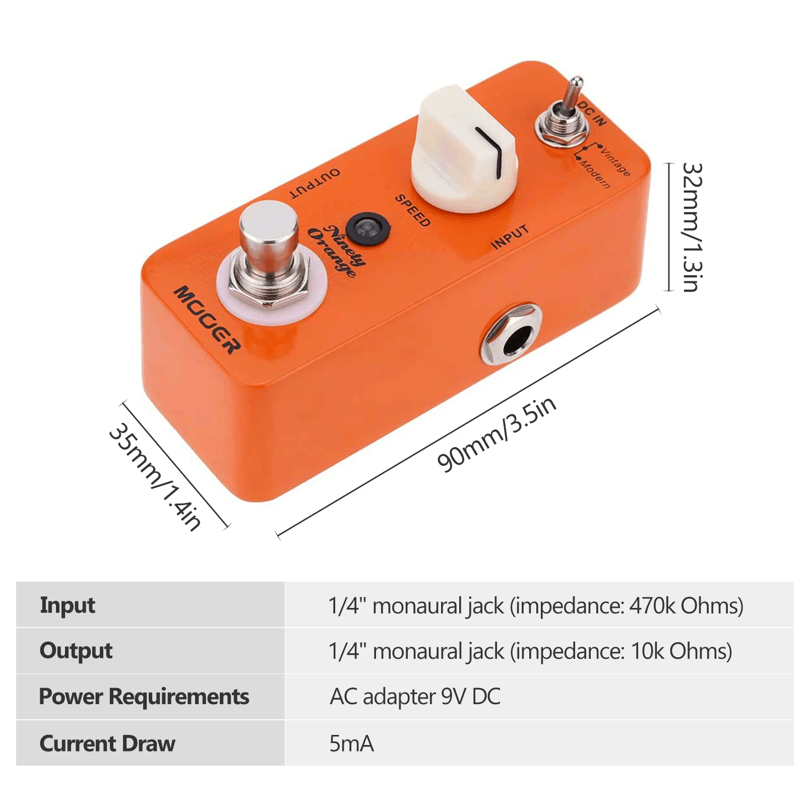 Mooer Ninety Orange Micro Mini Analog Phaser Electric Guitar Effect Pedal True Bypass