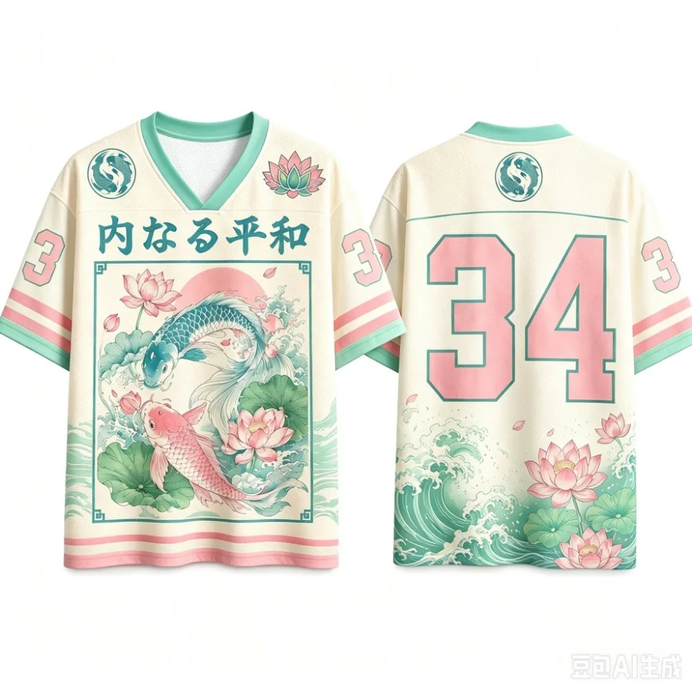 Harajuku Double Sheng Koi 3D-Druck Sport Schnelltrocknend Atmungsaktiv Herren V-Ausschnitt T-Shirt Outdoor Street Casual Eltern-Kind-Kleidung – Detail 5