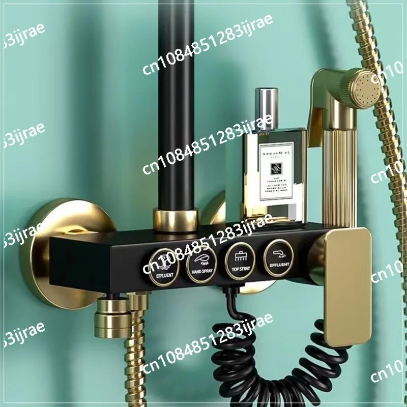 Bathroom Shower System Set with Bidet Faucet Black Gold Hot and Cold Bathtub Mixer Brass Faucet Temperature Rainfall Shower Set