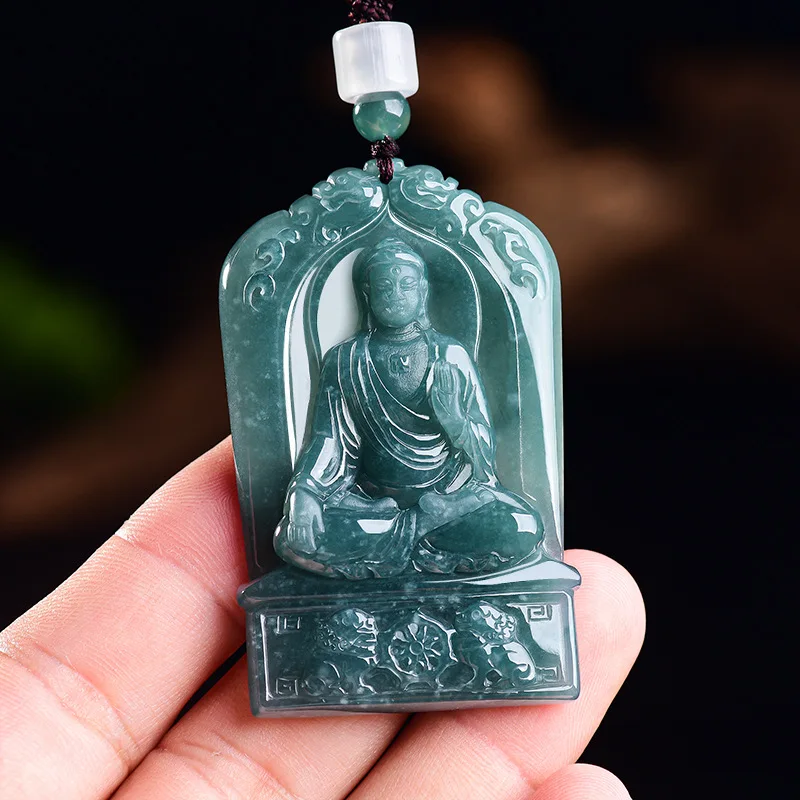 Grade A Natural Myanmar Jadeite Buddha Pendant Necklace Luxury Real Jade Vintage Amulet Accessories Designer Gifts for Women