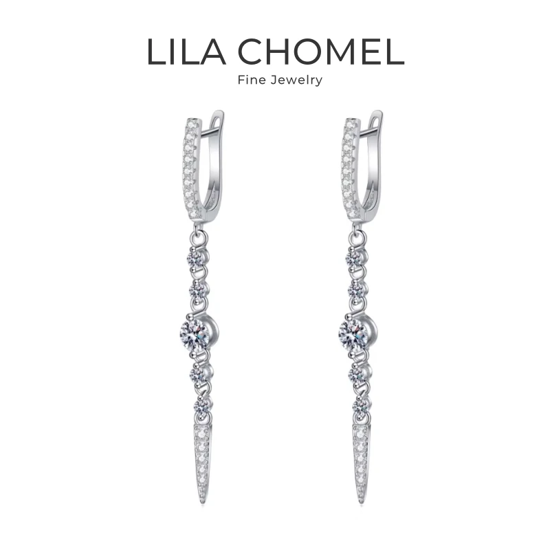 

Women Valentine's Day 18K White Gold Tassel Long Drop Earrings 1.118CT Moissanite Diamond PT950 Platinum Girl Birthday Gift Lady
