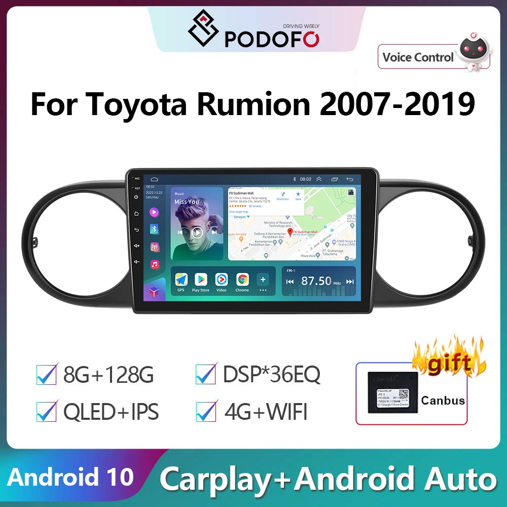 

Podofo 2 Din Android 10 Car Radio Multimidia Video Player For Toyota Rumion 2007-2019 GPS Navigation 2din Carplay Auto Stereo