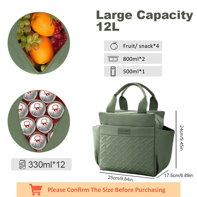 Portable Insulated Lunch Box Open Zipper Lunch Handbag Warm Lunch Storage Bag Adult Work Picnic Hiking Beach Insulated Bag