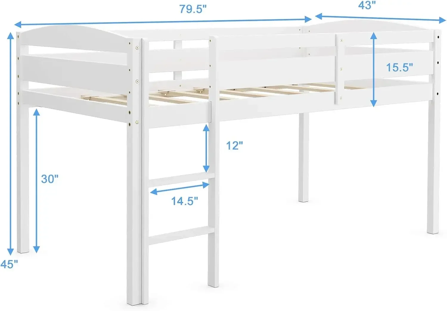 Costzon Twin Loft Bed, Solid Wood Low Loft Bed w/Guard Rail and Ladder, Boys & Girls Twin Bed for Kids Room, No Box Spring Neede