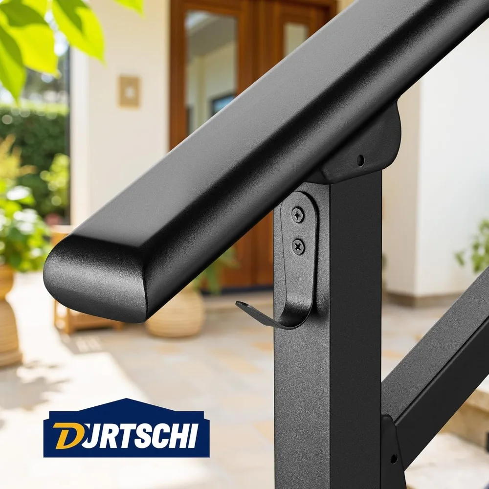 Updated Handrails for Outdoor Steps,2-3 Steps Wrought Iron Stair Railing with Fence, Flexible Exterior Hand Railing for Concrete