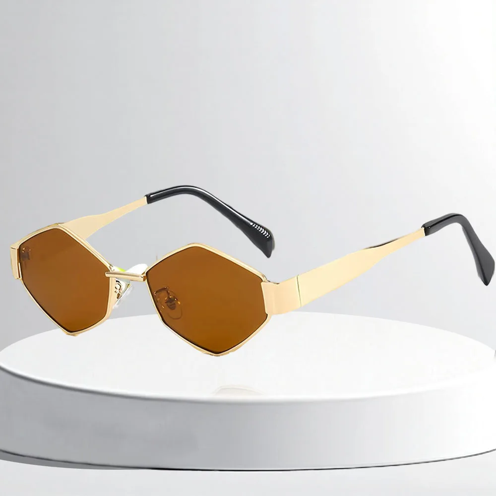 Luxury Hexagon Metal Sunglasses – Gold Frame Green Lens, Retro-Futuristic Design for Men & Women, UV400 Protection, Fashion Stat