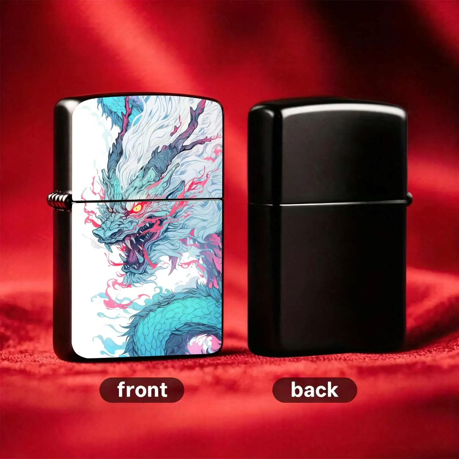 Reusable Flip-Top Pocket Metal Windproof Lighter, Featuring Style Blue Flame Divine Dragon Pattern, Portable and Compact for On-the-Go Use, Trendy and Creative Design Ideal for Gift Giving, Retro Texture, Durable and High-End, Perfect