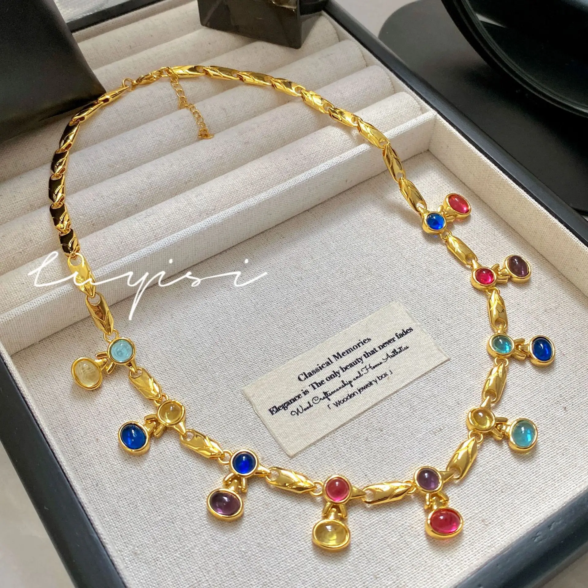 

Rainbow series big-name Baojia same candy zircon necklace, heavy industry high-luxury jewelry rainbow tourmaline neck chain