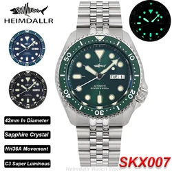HEIMDALLR SKX007 reloj para hombre NH36 mecánico automático 316L acero cristal de zafiro C3 superluminoso 200M reloj de pulsera de buceo resistente al agua