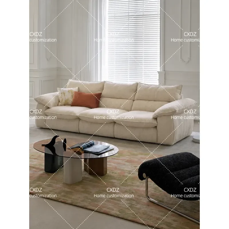 Cream Style Fully Detachable Washable Anti Cat Scratch Chenille Fabric Sofa High Backrest Straight Row for Living Room