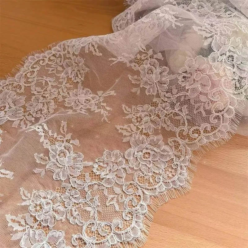 3mx38cm、黒白のまつげレーストリミング、ウェディングドレス、ロマンチックな花、diy縫製アクセサリー用。コード刺繍レース生地。