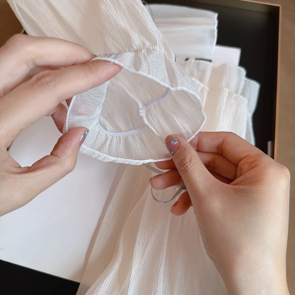 2pcs/set Sun Protection Bow Gauze Sleeves Thin Polyester Breathable Long Arm Sleeves Silk Ribbon Fingerless