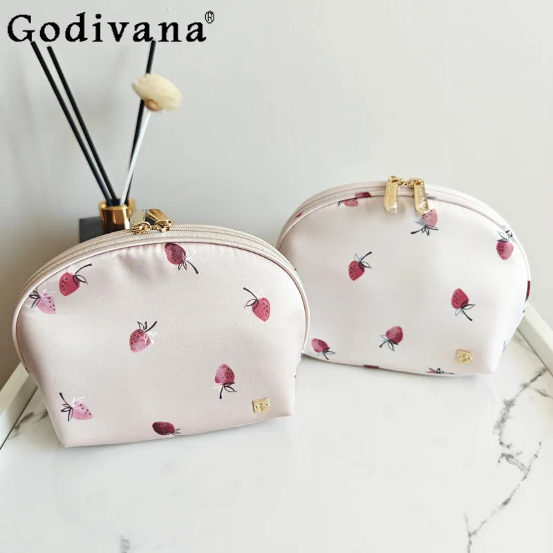 

Japanese Sweet Cute Strawberry Print Girly Cosmetic Storage Bag Portable Small Handheld Clutch