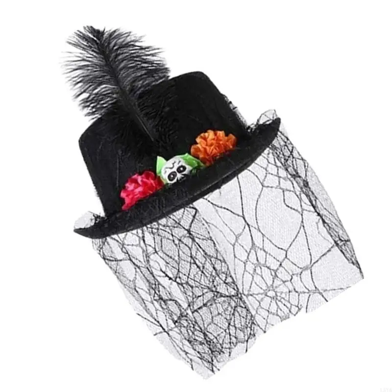 

L5YA Top Hat with Flower Veil Short Brimmed Fedoras Hat Gift for Boyfriend