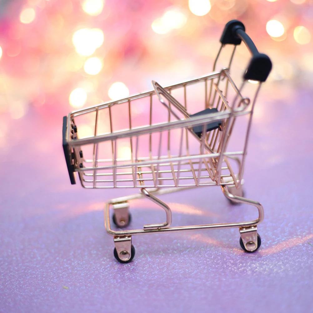 Shopping Cart Makeup Sponge Rack Metal Miniature Grocery Cart Tiny Supermarket Handcart Shopping Utility Cart Kids Storage