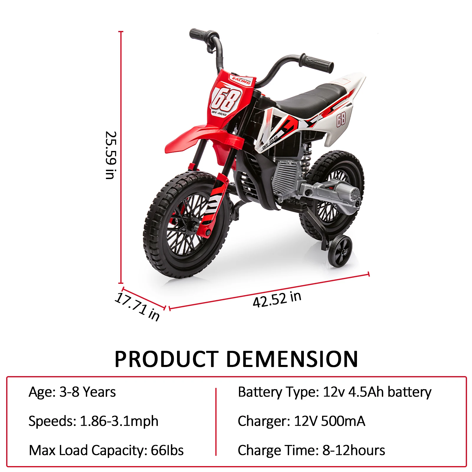new 12V Electric Dirt Bike Kids Ride on Motorcycle for Toddlers with Traning Wheels Twist Grip Throttle 3Mph Max Speed and Music