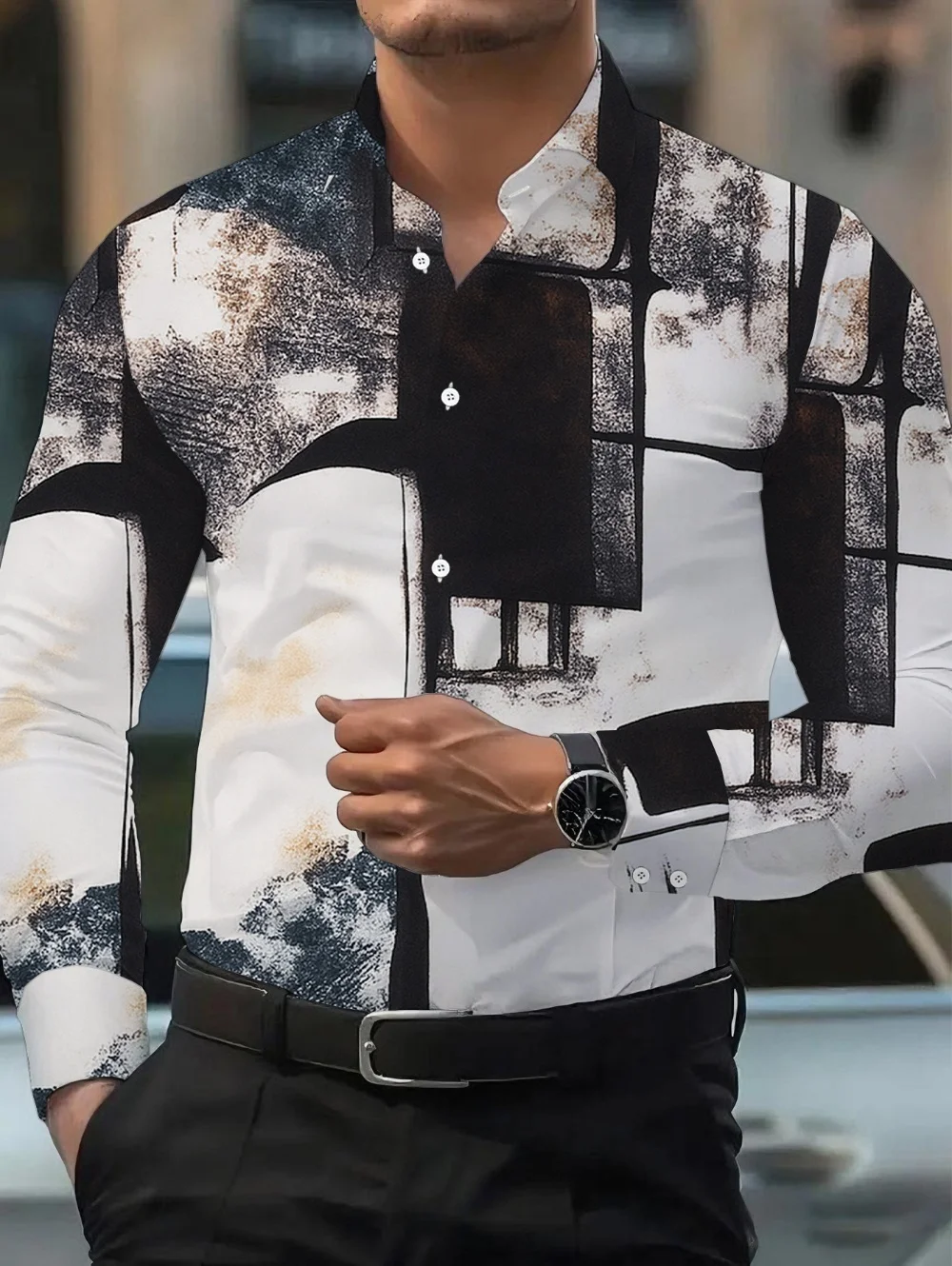 

Men's Shirt Regular Lapel Shirt Men's 3D Printing Triangle Geometric Printing Casual Street Long Sleeve Fashion Printed Shirt