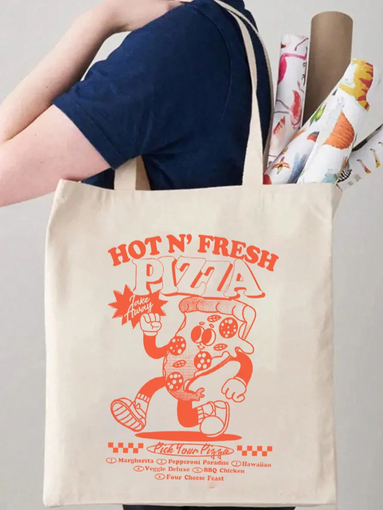 1 pz cibo carino divertente Pizza grafica Tote Bag borsa a tracolla in tela borsa a tracolla in tela carina Shopper Girl Tote Shopper Bag