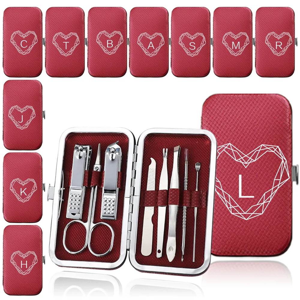 

8Pcs Manicure Tools PU Nail Clippers Set Stainless Steel Pedicure Kit Portable Organizer Nail Cutter Case Diamond Letter Pattern